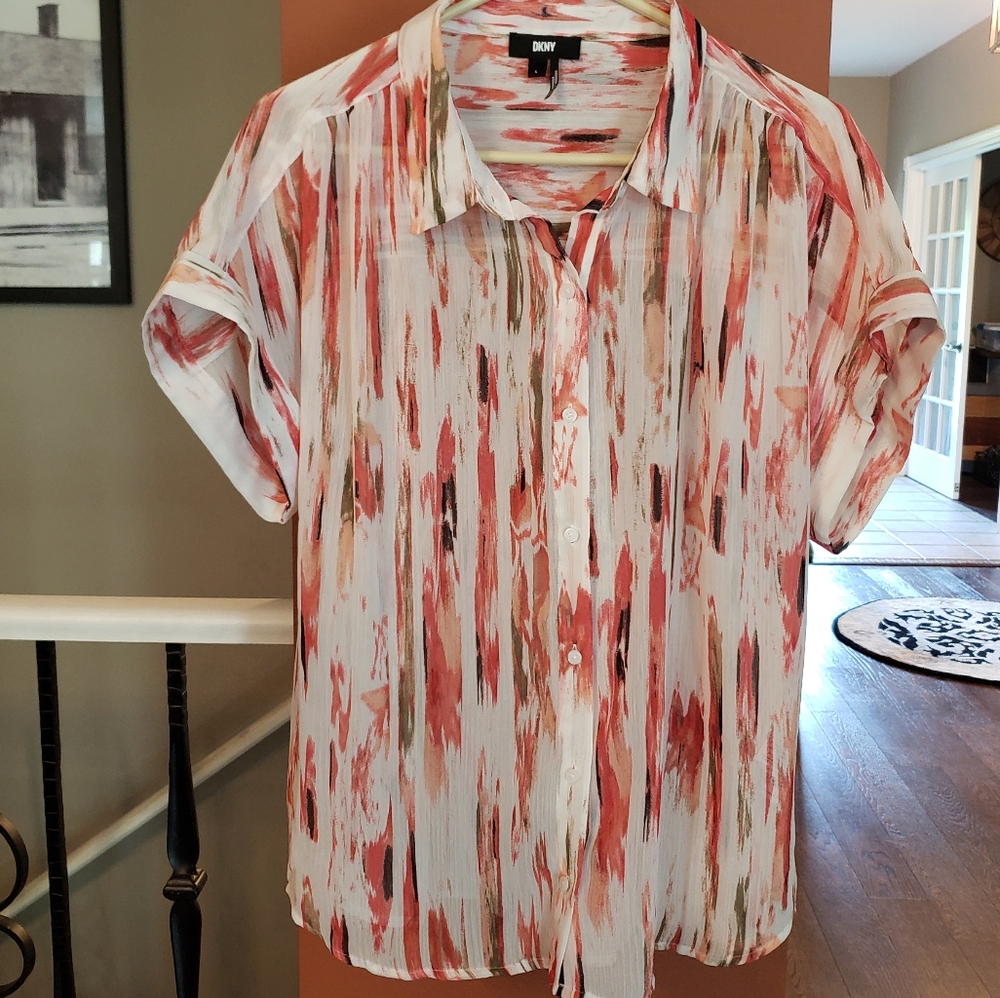 Zara Artistic Red and White Blouse